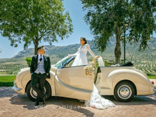 Pareja de novios en el coche nupcial Hurtan